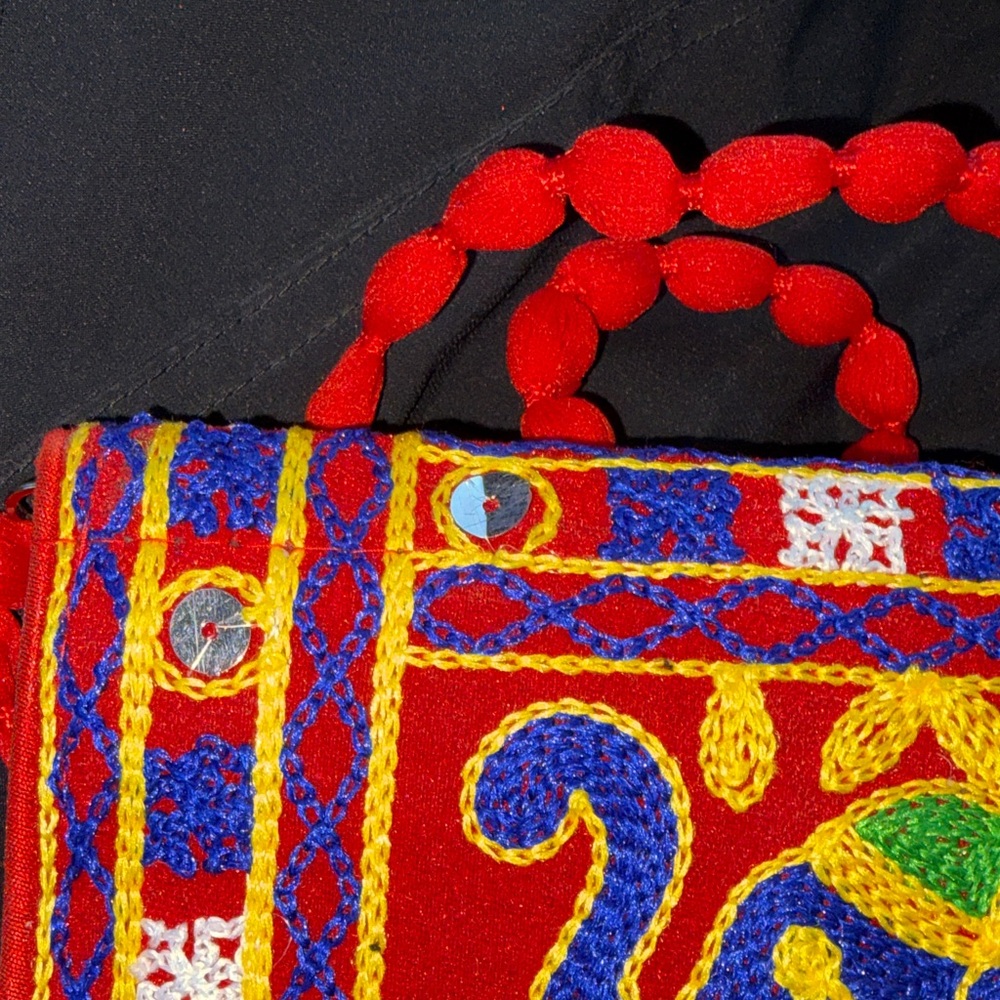SNEH Rajasthani jaipuri Bohemian art embroidered foldover clutch purse - Picture 6 of 9